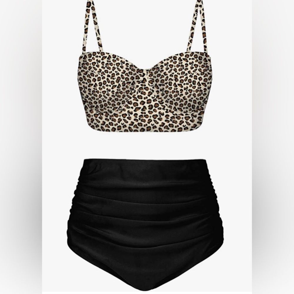NWOT Ladies Two Piece Swimsuit High Waisted Animal Print